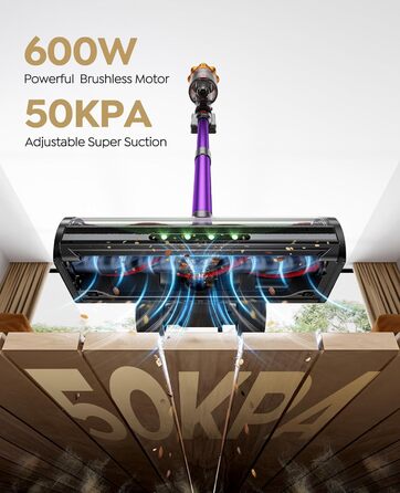 Бездротовий акумуляторний пилосос 550W, 45KPA, для дому, 60 хв роботи, з док-станцією, автоматичний режим, знімна батарея, сенсорний екран