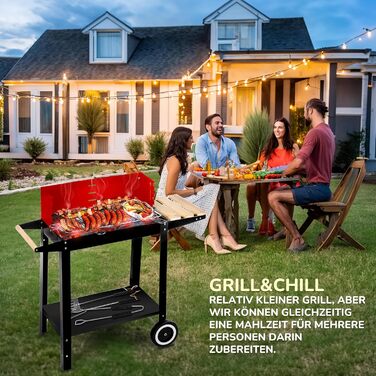 Five-Star Grill&Chill Charcoal Grill - Garden Grill, Chrome Rost 50 cm × 26.5 cm, Two Transport Wheels, GC0010