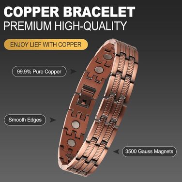 Браслет BioMag з міді для чоловіків: зняття болю при артриті, терапевтичний ефект, регульований розмір, подарункова коробка