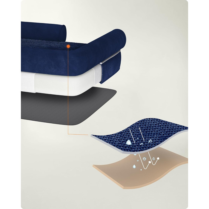 Feandrea Orthopedic Dog Bed, Dog Cushion, Dog Basket, Soft Padding, Dog Sofa, Raised Edges, Removable and Washable Cover, 91 x 71 x 20 cm, Non-Slip Bottom, PGW076G01 (L 120 x W 85 x H 20 cm, Anthracite Blue)