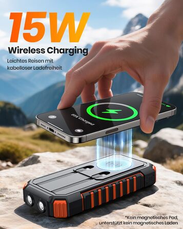 Сонячний Power Bank 27000mAh 15W з LED-ліхтариком та 5 виходами – зарядний пристрій для iPhone/Android (Orange)
