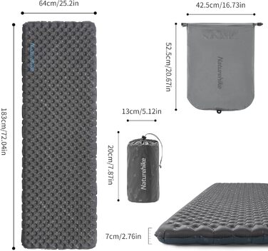 Каремат туристичний Naturehike Thermal 3.5R, самонадувний, 4 сезони, -6°C, з надувною сумкою, військовий зелений, прямокутний, XL/L