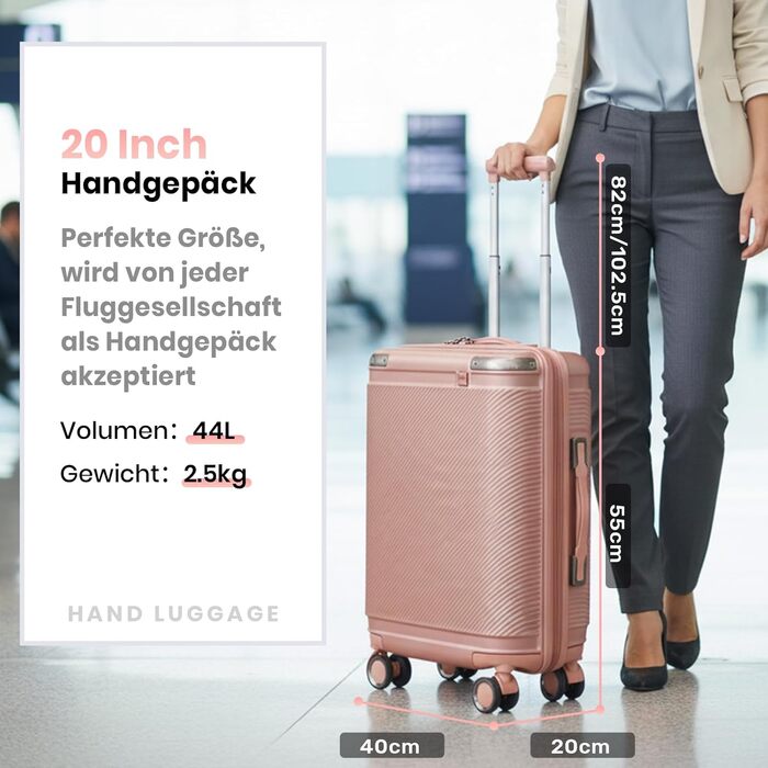 Набір валіз Tavoxda 3 шт. з TSA-замком, розкладний телескопічний ручка, великі валізи, набір для подорожей (1 шт, рожеве золото)