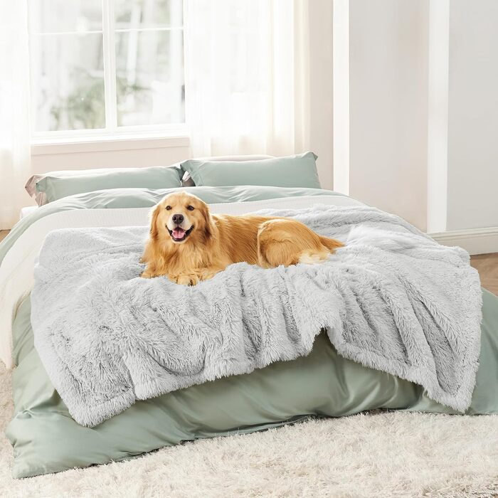 Водонепроникний плед для собак BEDSURE - 100x120 см, довгий плюш, миється, захисний плед для дивану, для собак та котів, сірий (Twin 152x203 см)