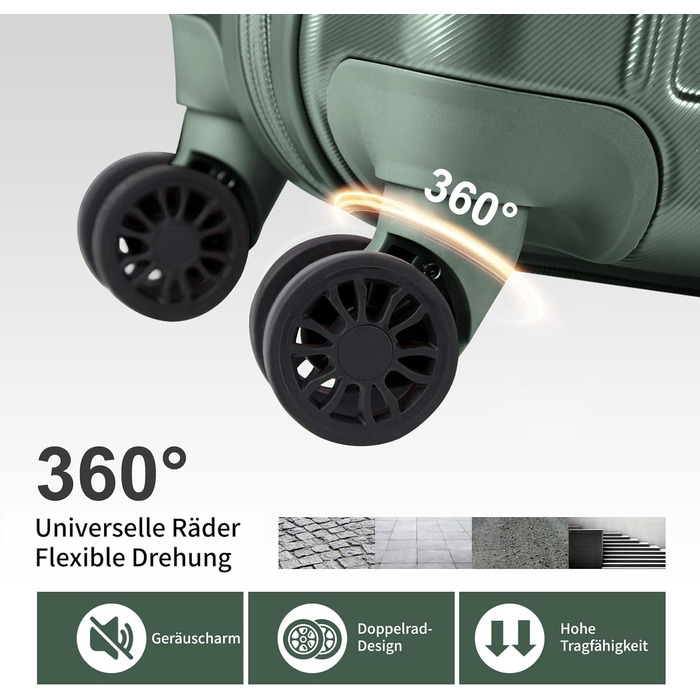 Набір валіз LEADZM 3 шт. з колесами, великий, жорсткий ABS+PC, телескопічна ручка, ручна поклажа (М'ятний)