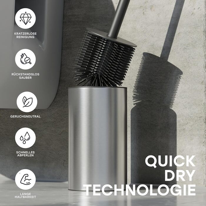 Торцева щітка для унітазу SAVEGA з нержавіючої сталі та захистом від бризок - сучасний дизайн, сріблястий колір