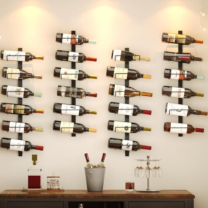 Wall-mounted wine rack for 12 wine bottles, removable wine storage organizer, wall mount, wine bottle display holder, towel rack, used as one or four, for kitchen, bar, or wine cellar.