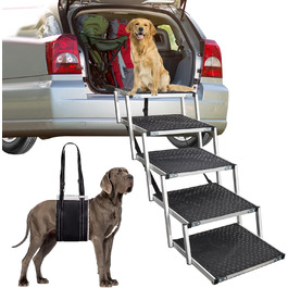 Foldable Dog Ramp for Cars - 5 Step Pet Stairs for Small, Medium, Large Dogs - Up to 70kg Capacity
