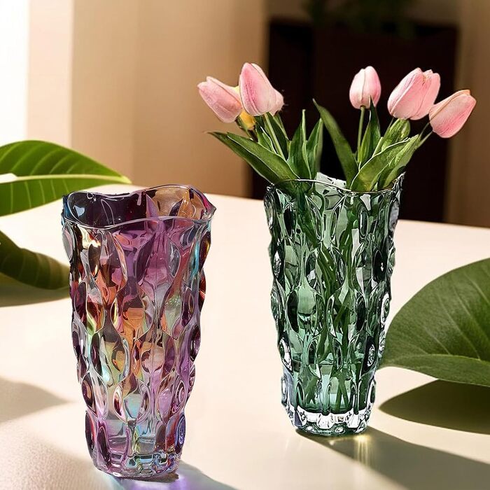 Скляна ваза Glas Blume, 24 см, сучасний мінімалістичний дизайн, ручної роботи, для квітів та декору, зелений колір