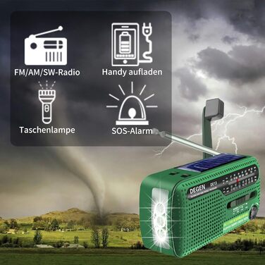 Радіо Degen DE13: портативне сонячне радіо FM/AM/SW з LED-ліхтариком, акумулятором та Powerbank для кемпінгу та надзвичайних ситуацій