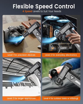 Електричний пилодув для ПК та приміщень - Air Duster 200000 RPM, 4-рівні, акумуляторний, чорний