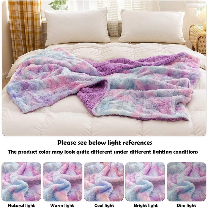 NEWCOSPLAY М'яка плюшева ковдра з штучного хутра, Sherpa підкладка, теплий плед для дивана та ліжка (фіолетовий райдужний, 100 x 130 см)