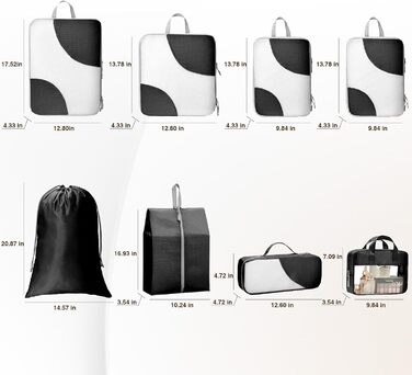 Органайзери для валізи DIMJ - Набір 8 шт. для подорожей, чорного кольору