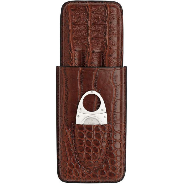 Вишуканий тютюнець PIPITA з натуральної шкіри крокодила для 3 сигар, з інтегрованим різаком та зручною сумкою для подорожей (колір: коричневий)