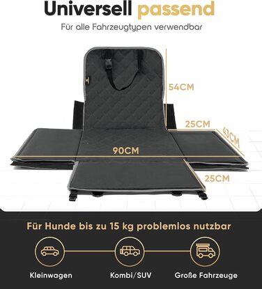 Автокрісло для собак HELDENWERK Extra Stabiler - Водонепроникне, з 5 ременями, для заднього та переднього сидіння (Чорно-сіре, стандартне)