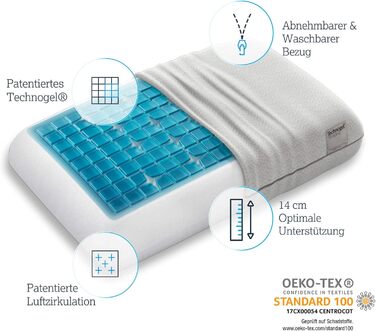Ортопедична подушка для шиї Technogel Deluxe, гелева, безпечна, сертифікована, для спини та бокового сну, з наволочкою 66x40x14 см