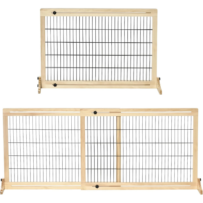 PawHut Wooden Pet Gate - Extendable Dog Barrier with Footrest, Freestanding Safety Gate for Stairs, Fireplace, Oven - 104-183 x 36 x 69 cm