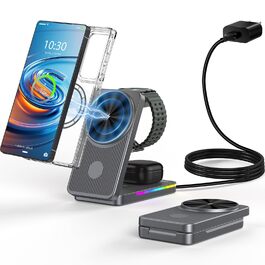 Магнітна бездротова зарядка 3-в-1 для Samsung Galaxy S26 Ultra, S25, Z Fold 7, Z Flip 7, Galaxy Watch Ultra/8/7/6 та Buds Pro 3 (Сірий)