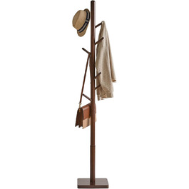 YMYNY Solid Wood Wardrobe Rack, Freestanding Clothes Rack with 8 Hooks, Thickened with 3 Adjustable Heights, for Bag, Clothing, Living Room, Natural Color HCR002N (Brown, Square Base)