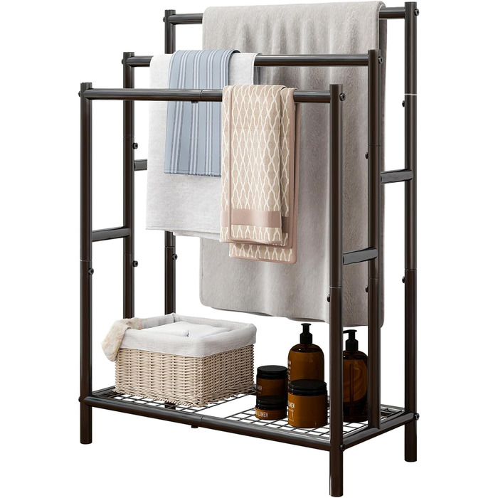 Підставка для рушників, тримач рушників, стійка для рушників на 3 рейки, чорний, для ванної кімнати