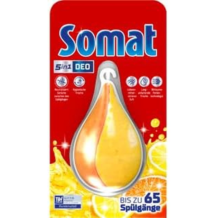 Дезодорант для посудомийних машин Somat 5в1 Лимон та Апельсин, нейтралізатор запаху для гігієнічної свіжості, 17 г (набір 8 шт)
