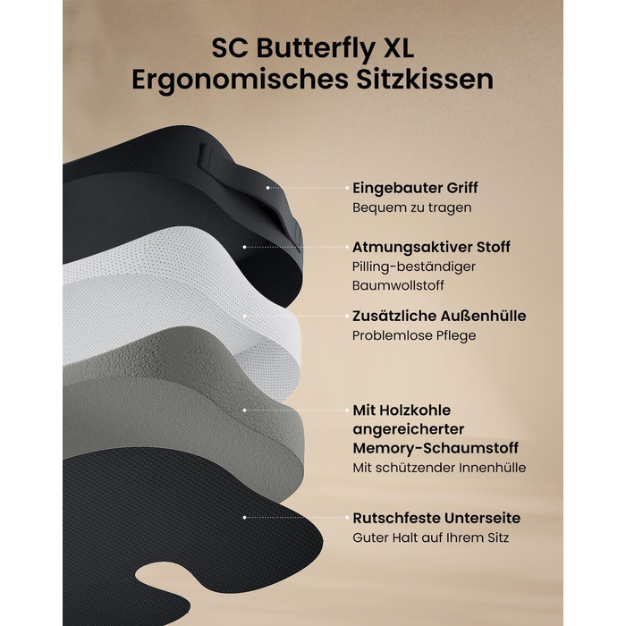 Крісло-подушка ProtoArc для офіса та авто, X-Large, з пам'яті ефектом, чорний, ергономічна підтримка спини