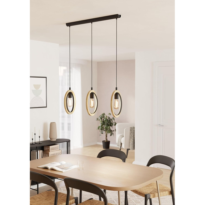 Торшер EGLO Basildon 1: дерев'яний торшер з абажуром, з вимикачем, E27, для вітальні, спальні, чорний, натуральний колір