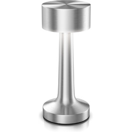 LED настільна лампа CSL бездротова, диммувана – 3 кольори світла, акумулятор, сенсорне управління, USB-C, вінтажний стиль, нержавіюча сталь, для дому та вулиці