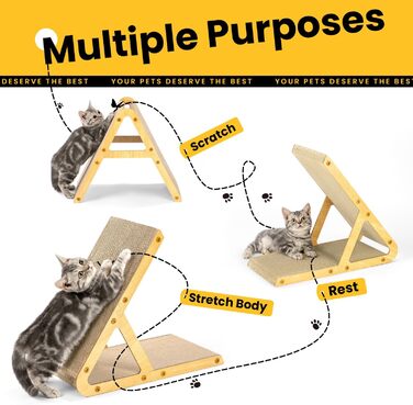 Кігтеточка для котів з коробкою та 4 змінними шарами з картону - велика кігтеточка з міцного гофрокартону, двосторонні шари з картону з наклейками - місце для відпочинку котів у квартирі, захист меблів. Велика коробка для котів + 4 кігтеточки + наклейки (