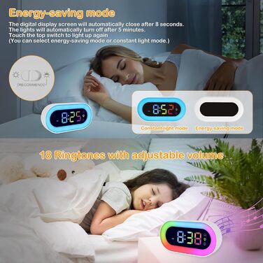 Digital Alarm Clock for Kids, Alarm Clock with Night Light for Girls Boys Teenagers Dual Alarms 18 Ring Tones Snooze Modes 12/24 Hour Format 5 Volume Adjustments
