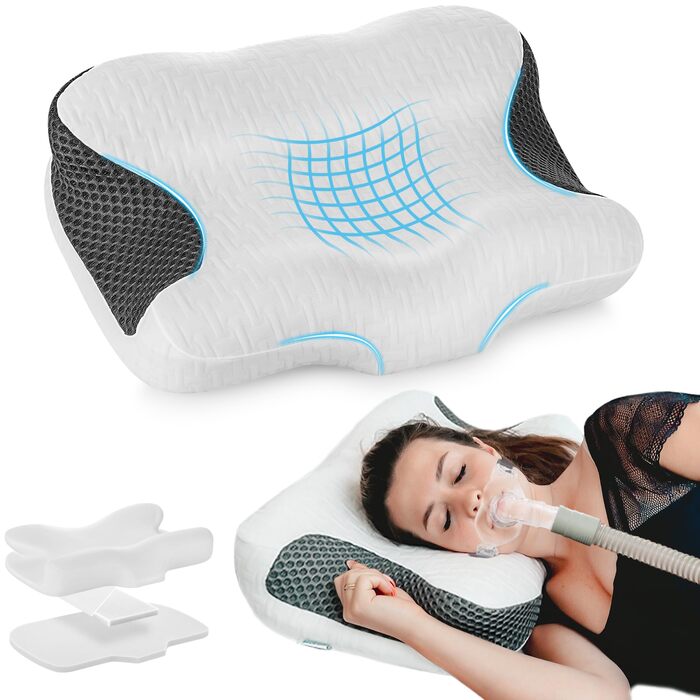 Подушка з піни Memory Foam для CPAP апарату Elviros для тих, хто спить на боку, ергономічна, регульована по висоті та жорсткості, сумісна з різними масками