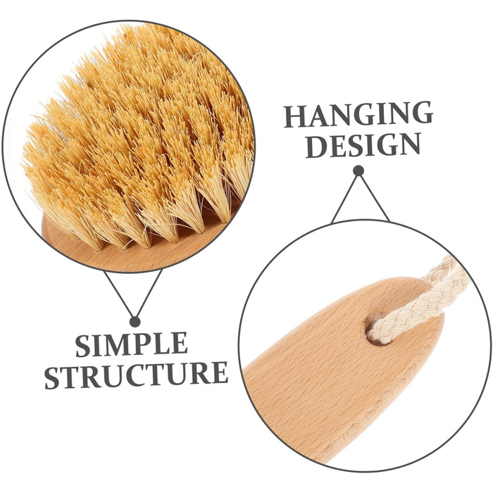 3 Wooden Bath Brushes Beechwood Awning Solution Trash Body Scrub Cleaner Shower Brush with Long Handle Back Scrubber Shower Back Washer for Men Sisal Brush