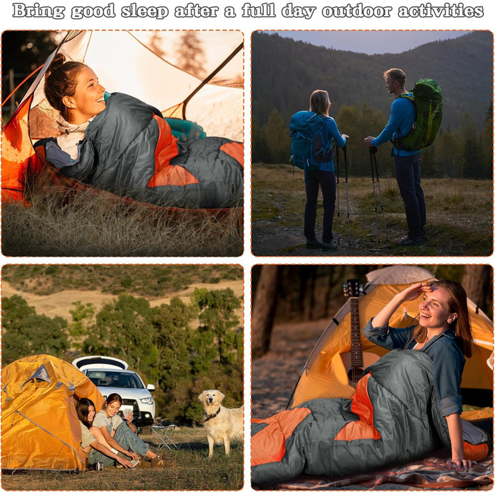 Zusentee 4-Season Sleeping Bag - Waterproof, Lightweight, Ultralight Sleeping Bag for Adults & Kids - Camping, Hiking, Travel (Dark Grey)