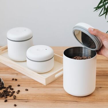 Fellow Atmos Vacuum Canisters for Coffee and Food, White, Small (0.4 L)