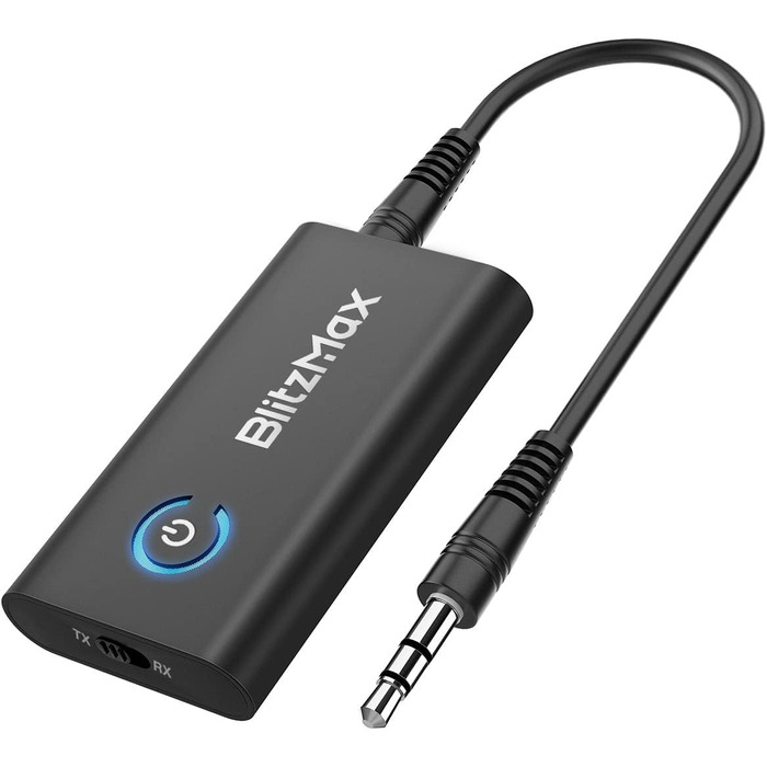 BlitzMax Bluetooth 5.2 Передавач/Приймач Bluetooth, 2-в-1 Аудіо Адаптер, Mini 3.5mm, Портативний, Dual Link для ПК, TV, Авто, Авіації та Динаміків