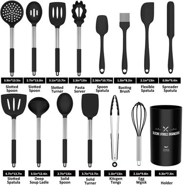 Набір кухонних аксесуарів Umite Chef, 15 предметів, силікон, сірий, для антипригарного посуду