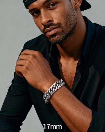 Чоловічий браслет PROSTEEL з нержавіючої сталі з 18K золотом, чорний панцерний браслет, важкий ланцюговий браслет для чоловіків та підлітків, 8 мм/12 мм/16,5 мм/17 мм (17 мм срібло, 19 см)