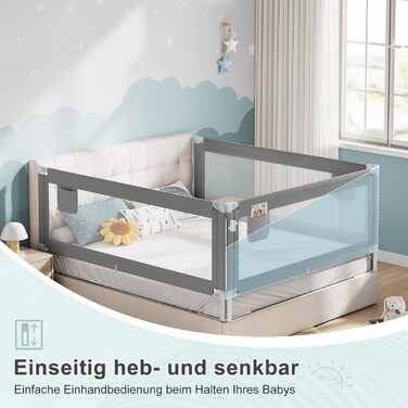 WOLTU Bed Rail, Bed Protection Rail for Children's Beds & Adult Beds, Retractable Child Bed Rail 180 cm, Fall Protection Height Adjustable 69-87 cm, Dark Grey 180cm Dark Grey