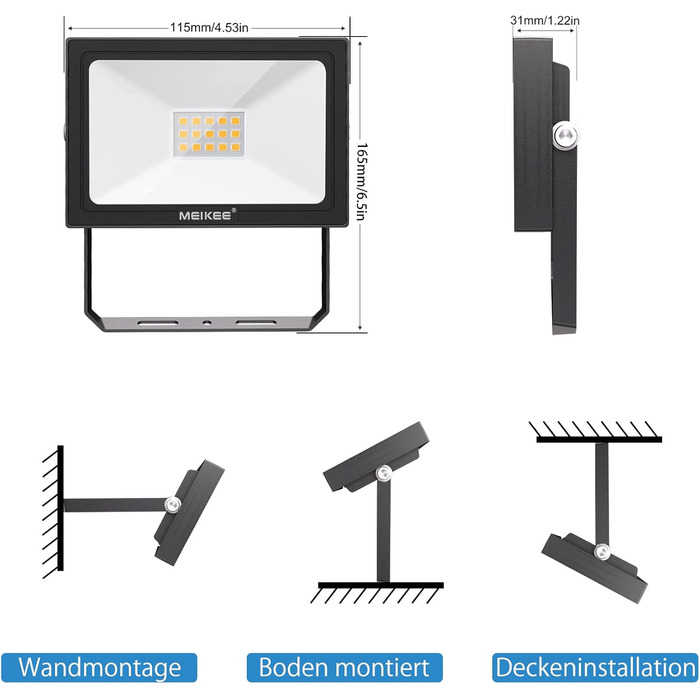 MEIKEE 60W LED Flood Light Outdoor 2700K Warm White 5200LM Super Bright LED Floodlight IP66 Waterproof Spotlight for Garden, Backyard, Driveway, Doors, Garage, Hallway 2 Pieces (15.0 Watt)