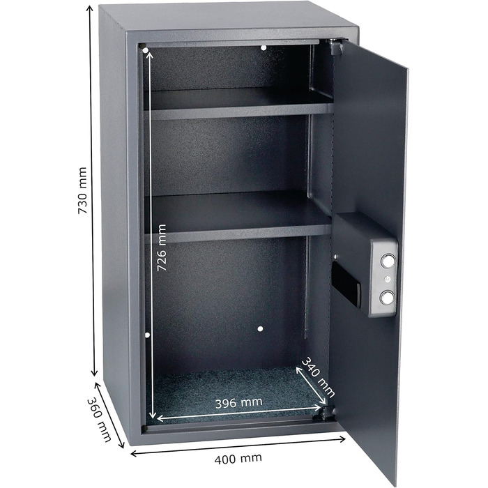 Сейф для дому Business XL Safe Tresor 60л з цифровим та відбитком пальця, вогнестійкий, для документів A4 та цінностей (50x35x36 см)