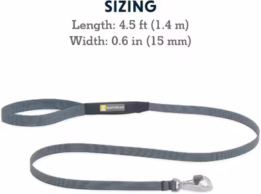 RUFFWEAR Hi & Light Dog Lead, Strong Lead with integrated storage pocket and secure Crux-Clip closure, compactly folds down to pocket size, (Basalt Grey)