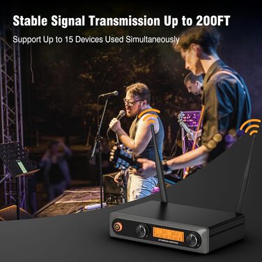 Бездротові мікрофони: комплект 2 шт. з приймачем, UHF, 60м, для вечірок, конференцій, караоке (сірий)