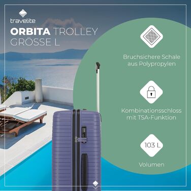 Чемодан Travelite ORBITA середній, розширюваний, 4 колеса, TSA-замок, 67 см, 68-78 літрів, блакитний (L 77 см, лавандовий)