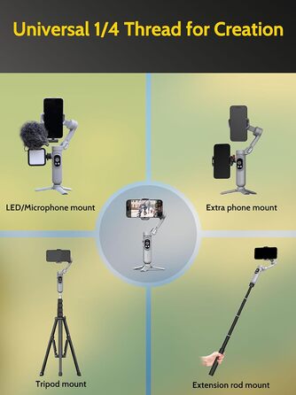 Стабілізатор для смартфона AOCHUAN з 3 осями, з функцією розпізнавання облич, вбудованим світлом, 1/4