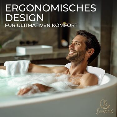 Подушка для ванни з сіткою для прання - Максимальний комфорт та розслаблення з технологією Air Mesh. Подушка для ванни з 4 міцними присосками. Підтримка шиї та голови (Біла)