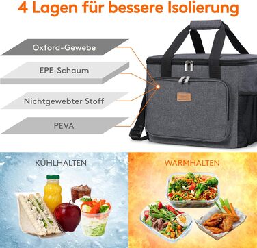 Термосумка-холодильник Lifewit 24L сірого кольору: компактна, складна, для їжі, напоїв, на роботу, у подорожі