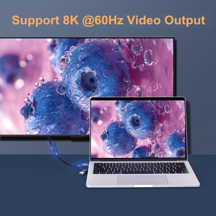 Кабель USB-C 200см: USB 3.2 Gen 2x2, 20 Гбіт/с, 5A/240W, PD3.1, 8K@60Hz, Thunderbolt 3/4, сумісний з MacBook Pro, Samsung