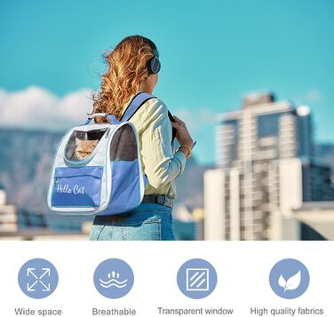 Рюкзак для тварин з сіткою, складаний рюкзак для кота/собаки з мискою для подорожей, водонепроникний оксфорд, до 15 кг, блакитний