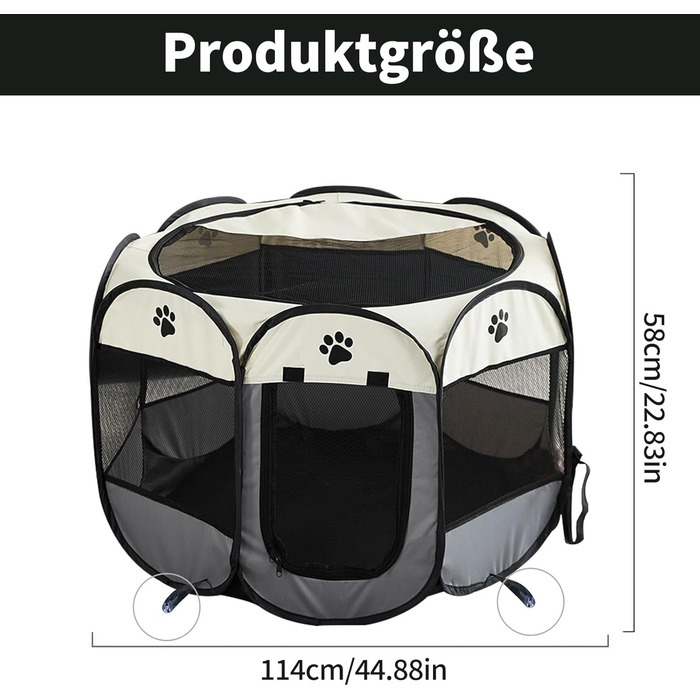 Портативний вольєр для цуценят та собак, розкладний вольєр для дому з присосками, вольєр для собак Pop-Up, переносний загороджувач для домашніх тварин, вольєр для собак та кроликів (Сірий)