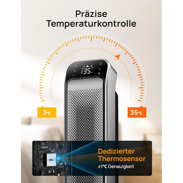 Dreo Energy-Saving Heater, Quiet, 25 Inch Ceramic Heater, Electric with Remote Control and Thermostat, 1500W Electric Heater, 3 Modes, 12-Hour Timer, Overheat and Tip-Over Protection, Solaris Max